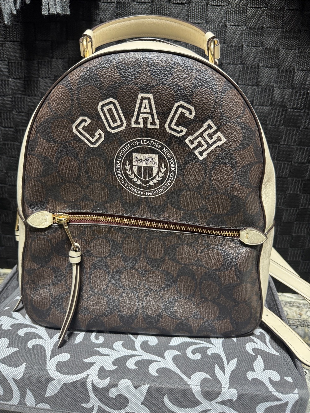 Coach Brown & Cream Monogram Mini Backpack